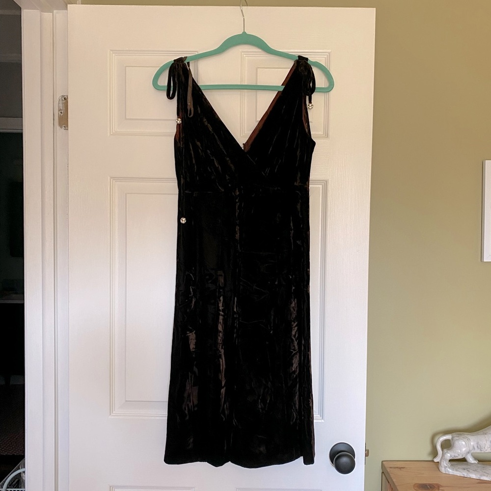 Vintage Chocolate Brown Crushed Velvet Dress
